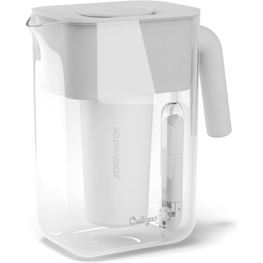 Culligan with ZeroWater Technology 12-Cup Water Filter Pitcher – Includes 5-Stage Advanced Water Filter, IAPMO Certified to Reduce Lead, Total PFAS (Forever Chemicals), Mercury, Fluoride, and Chlorine