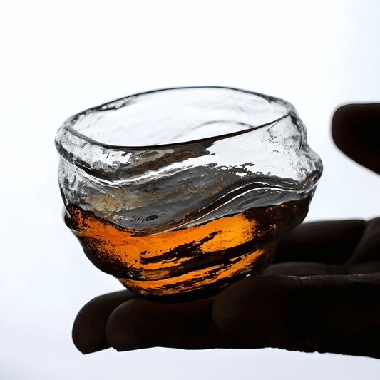 TsukiGlass Kai Japanese Crystal Whisky Glass with intricate design, clear crystal bowl, and sturdy base for elegant whisky serving.