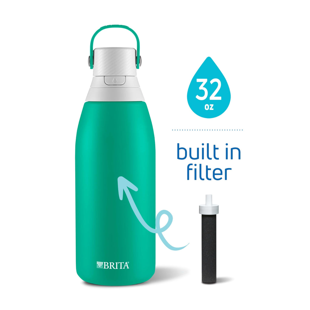 Brita Insulated Filtered Water Bottle with Straw, Reusable, Stainless Steel Metal, Blue Jay, 20 Ounce