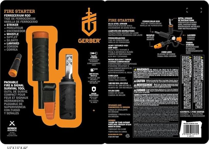 Gerber Firestarter by Americana Pipedream Apparel, compact outdoor fire-starting tool with a rugged design and orange handle.