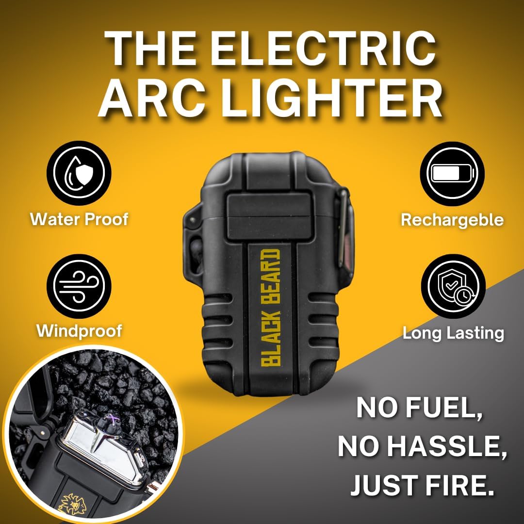 Black beard arc lighter from Americana Pipedream Apparel with a sleek design and arc ignition visible.