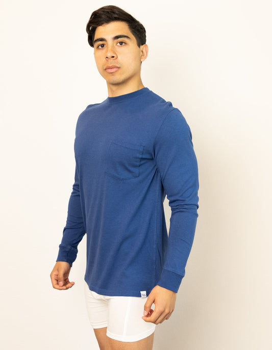 Spun Bamboo men's long sleeve T-shirt in bamboo viscose and organic cotton with chest pocket, casual and eco-friendly style.