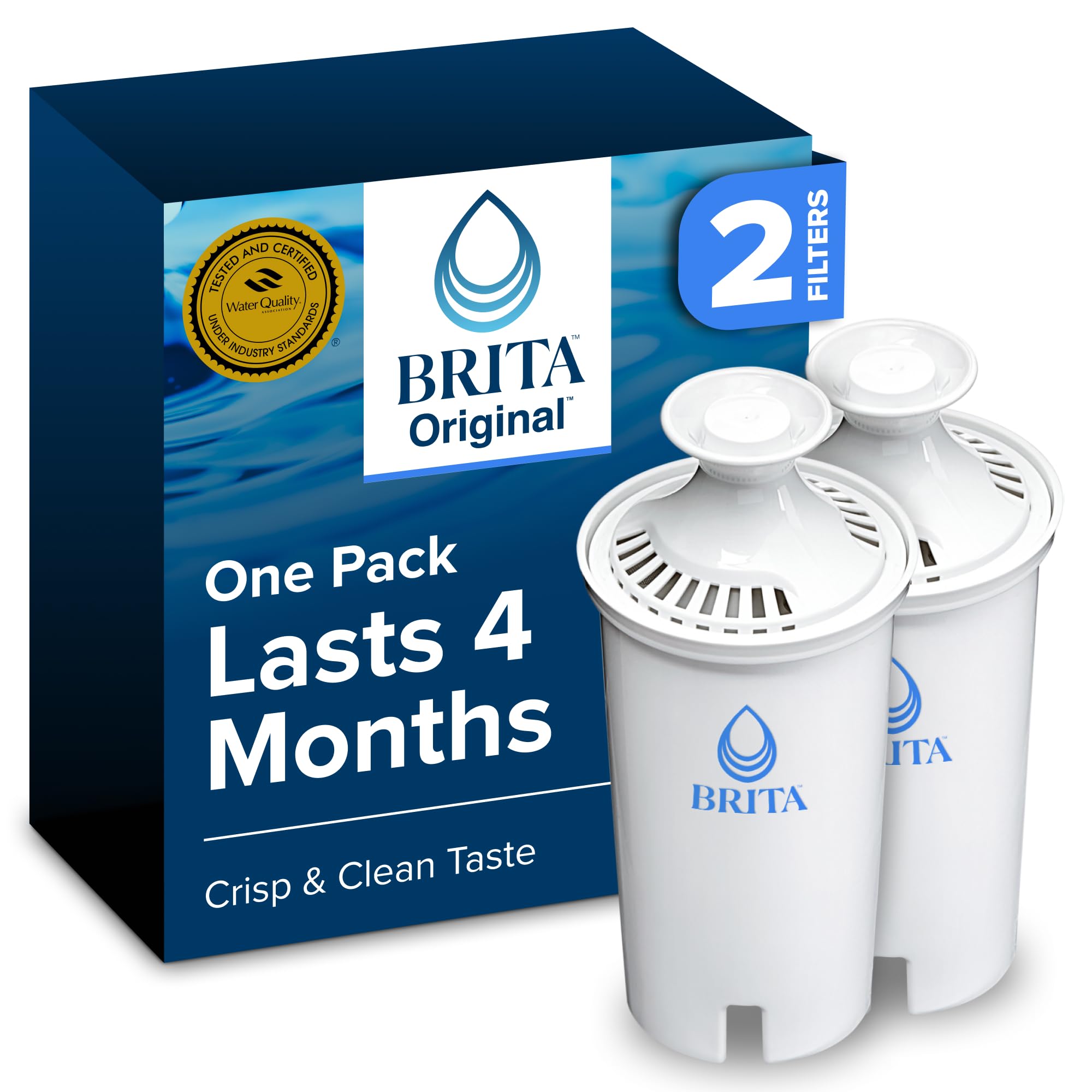 Brita Filter Replacements for Water Pitchers and Dispensers, Elite, NSF Certified to Remove 99% of Lead, 2 Count, Blue