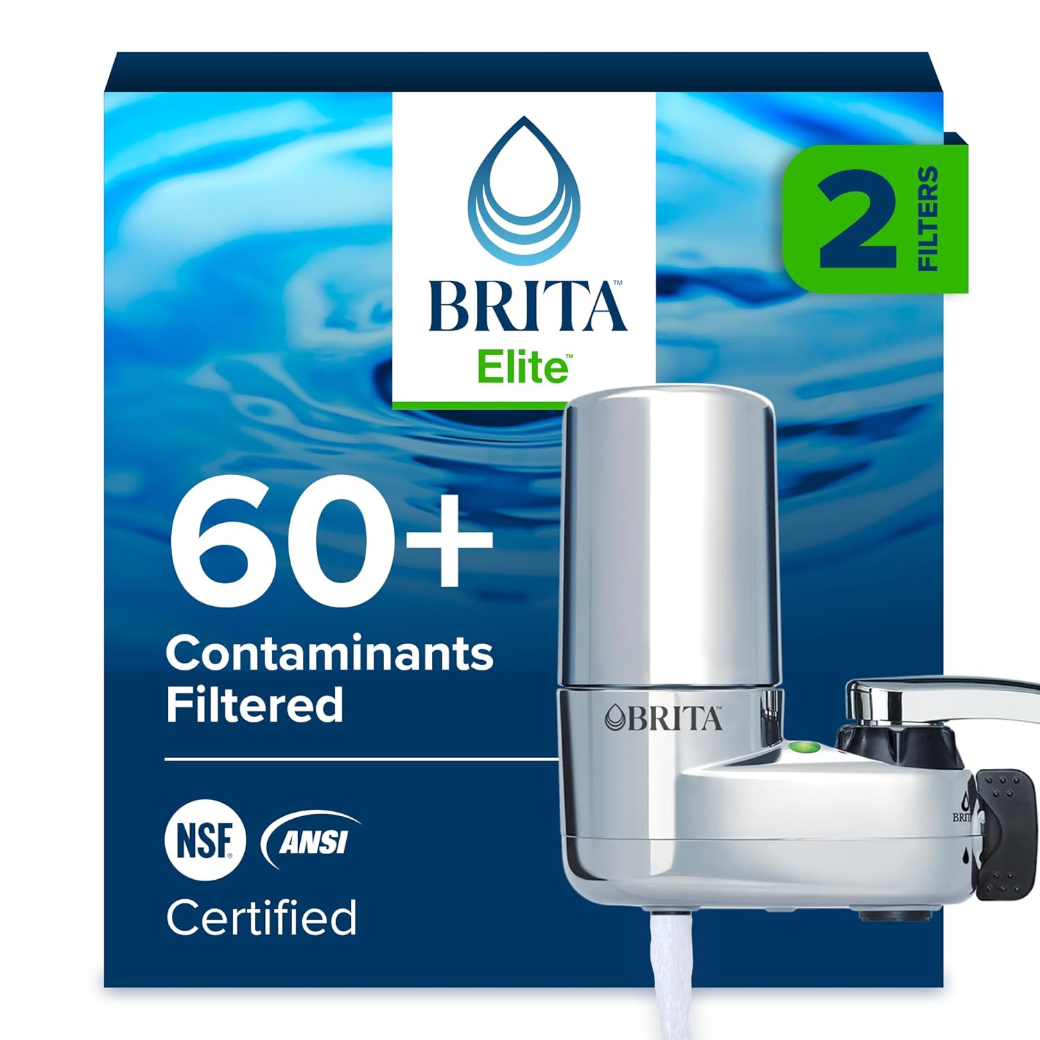 Brita Faucet Mount Water Filter System, Chrome, No-Wait Filtration, Easy Install, Multi-Use Tap Water Filter for Kitchens, Bathrooms & Small Spaces