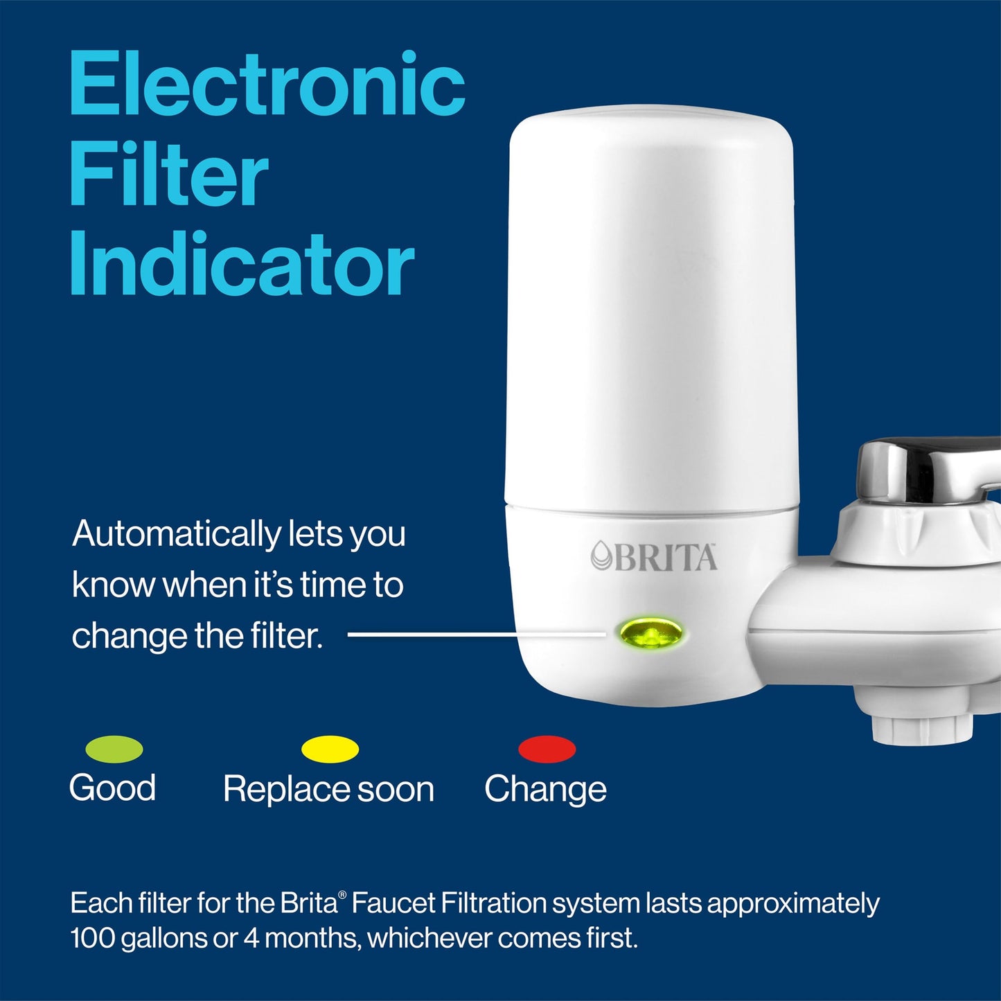 Brita Faucet Mount Water Filter for Sink, Removes 99% of Lead, Elite Filtration System, Includes 1 Replacement Filter, Chrome