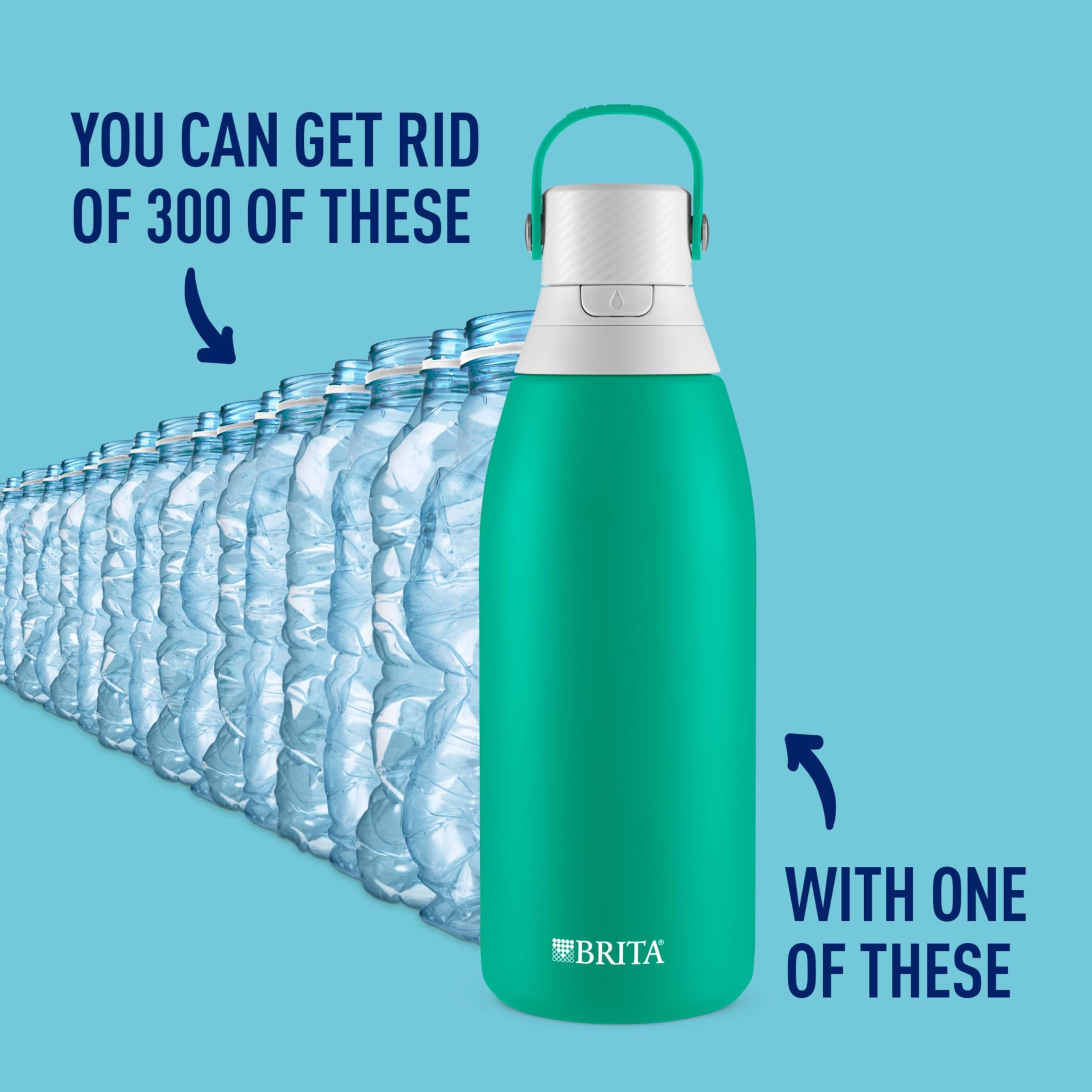 Brita Insulated Filtered Water Bottle with Straw, Reusable, Stainless Steel Metal, Blue Jay, 20 Ounce