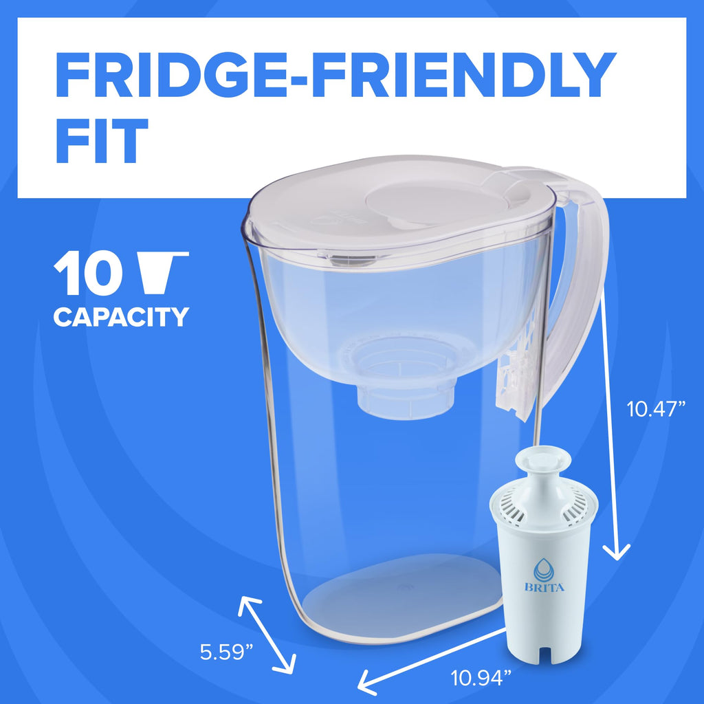 Brita Water Pitcher, Everyday Elite Filter, Removes 99% of Lead, Includes 1 Filter, 10-Cup Capacity, White