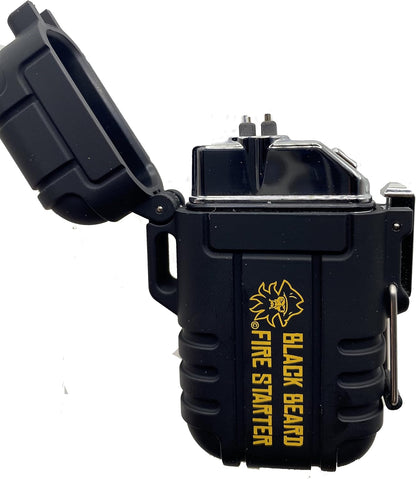 Black beard arc lighter by Americana Pipedream Apparel with a sleek design and electric arc ignition for lighting candles and more.