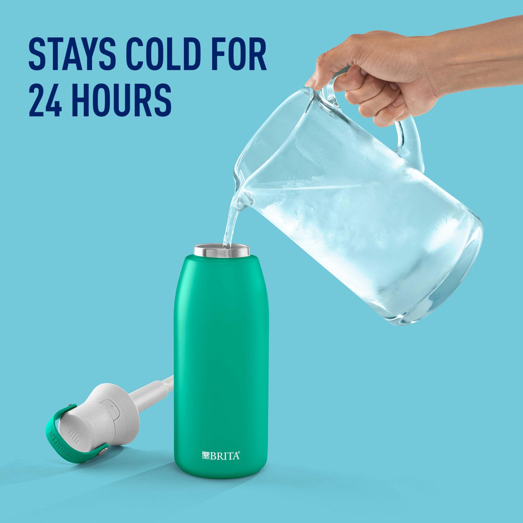 Brita Insulated Filtered Water Bottle with Straw, Reusable, Stainless Steel Metal, Blue Jay, 20 Ounce