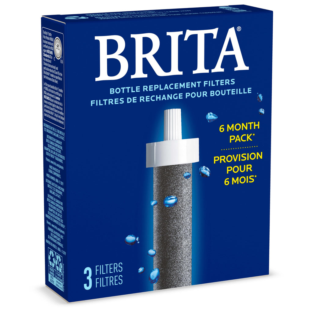 Brita Water Bottle Replacement Filters, BPA-Free, Replaces 1,800 Plastic Water Bottles a Year, Lasts Two Months or 40 Gallons, Includes 3 Filters