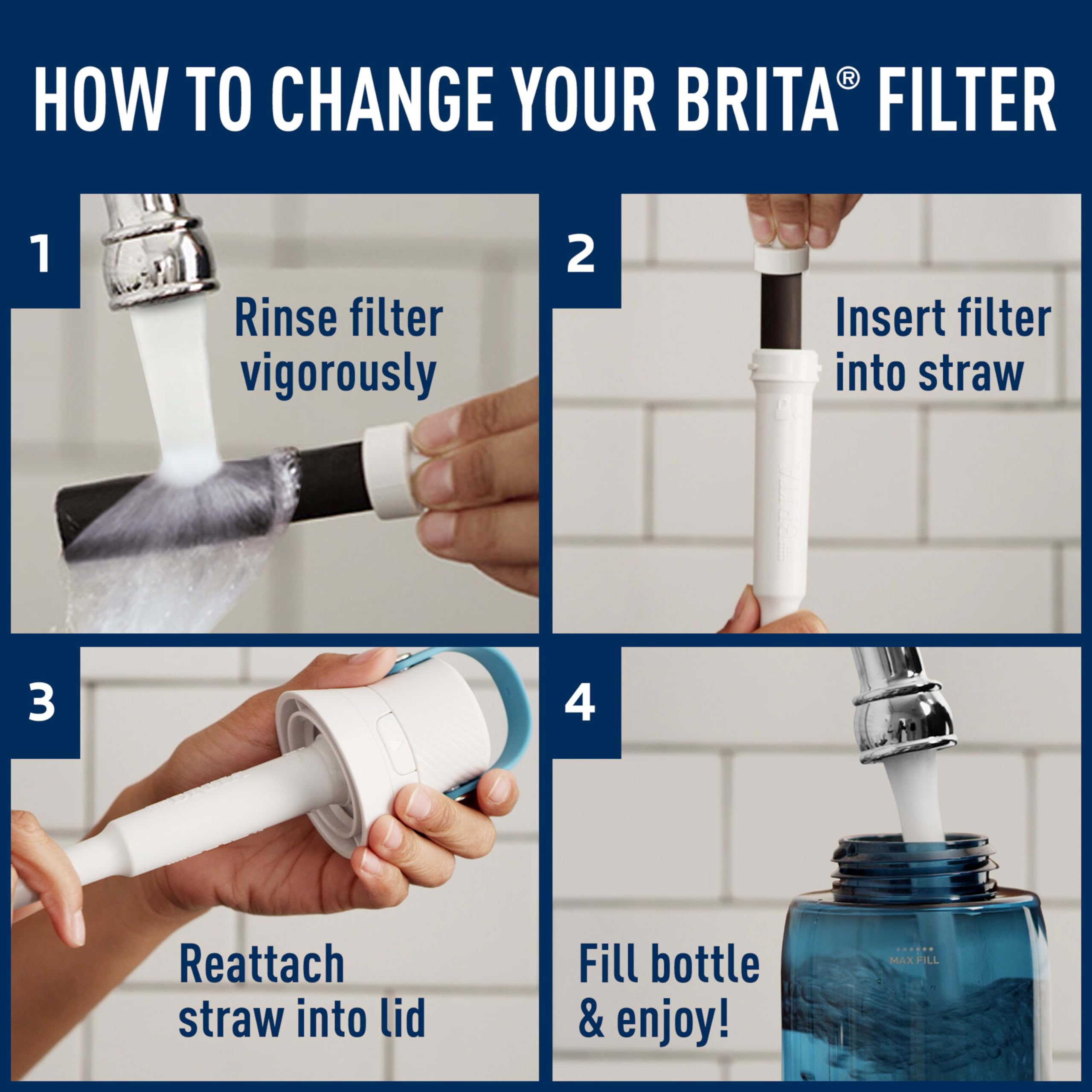 Brita Water Bottle Replacement Filters, BPA-Free, Replaces 1,800 Plastic Water Bottles a Year, Lasts Two Months or 40 Gallons, Includes 3 Filters