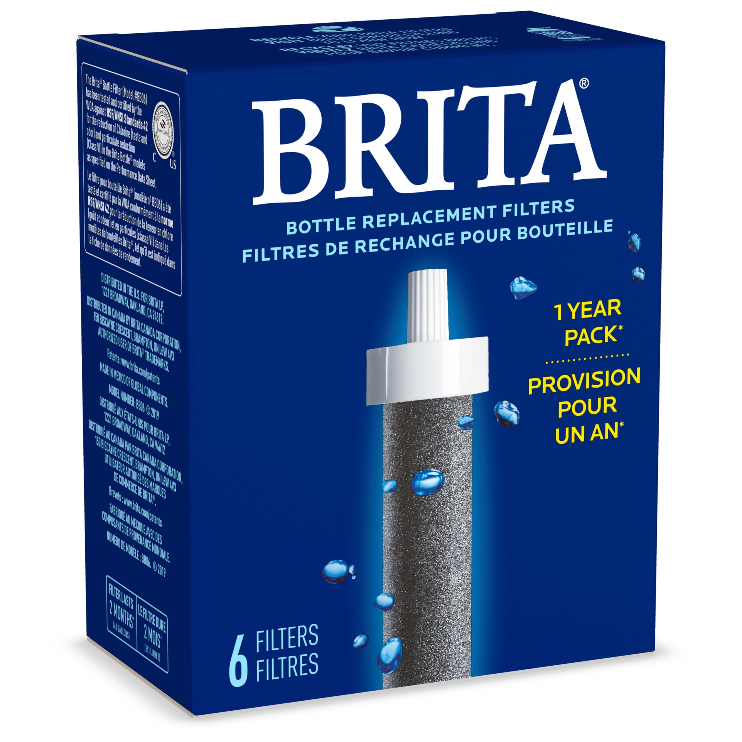 Brita Water Bottle Replacement Filters, BPA-Free, Replaces 1,800 Plastic Water Bottles a Year, Lasts Two Months or 40 Gallons, Includes 3 Filters