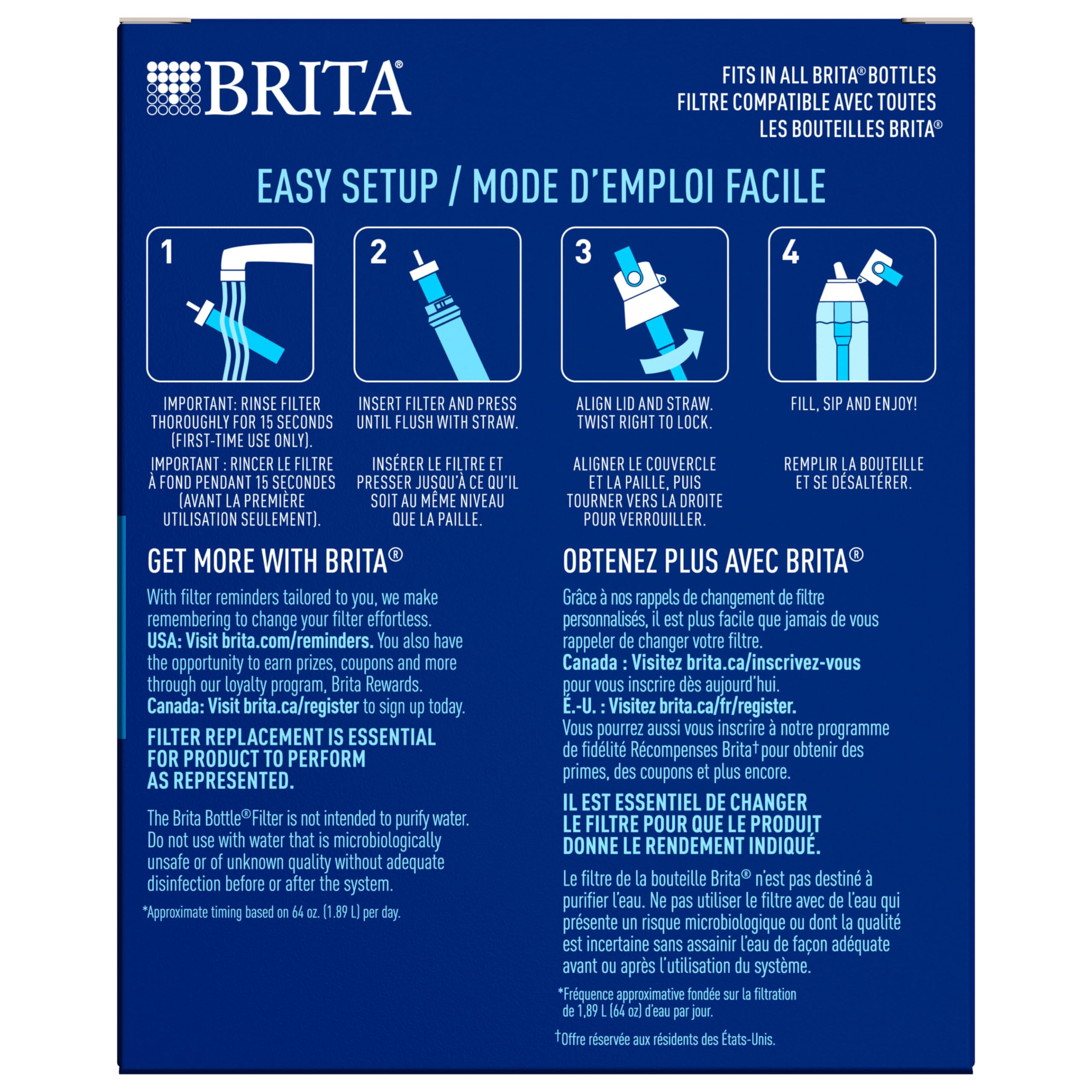Brita Water Bottle Replacement Filters, BPA-Free, Replaces 1,800 Plastic Water Bottles a Year, Lasts Two Months or 40 Gallons, Includes 3 Filters