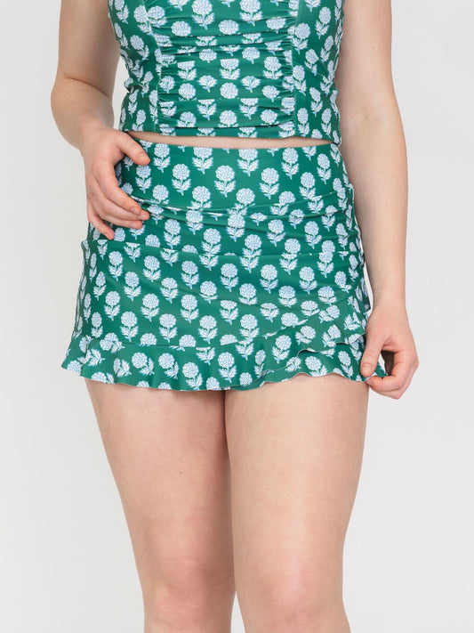 Lime Ricki Juniper Charm Ruffle Swim Bottoms featuring a stylish ruffle design perfect for beach or poolside wear.