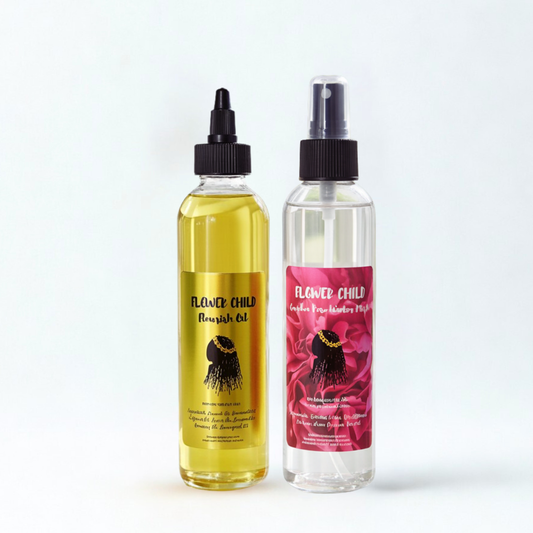 Flower Child Loc Care LLC Moisture Essentials Set with natural hair moisturizers, conditioners, and styling products for healthy locs.