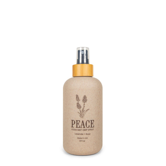 8oz Yoloha Yoga Peace Grip Spray bottle, a scent spray with a calming aroma, designed for improved grip and freshness during yoga.
