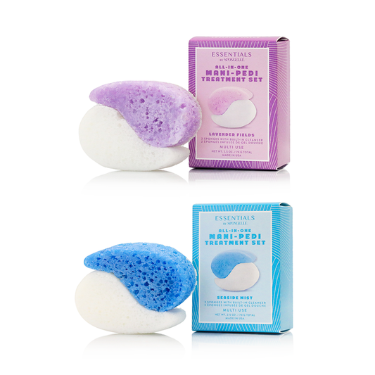 Spongellé Tranquil Mani-Pedi Bundle pedi buffer with soothing exfoliating and moisturizing features for smooth, refreshed skin.