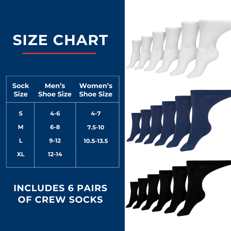 Men's DSC cotton diabetic crew socks in assorted colors, showing soft, breathable fabric and comfortable fit for sensitive feet.