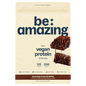 Be Amazing vegan protein powder in chocolate brownie flavor with a creamy batter texture and rich chocolate color.