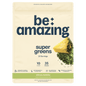 Be Amazing Citrus Matcha Super Greens powder in a container, featuring vibrant citrus and green superfood ingredients.