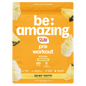 Be Amazing Pineapple Dole Whip Pre-Workout powder in a container, showing the supplement packaging with vibrant label design.