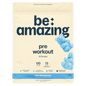 Be Amazing sour blue gummy pre-workout supplement in clear container, showcasing vibrant blue gummies for energy and focus.
