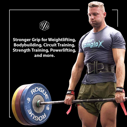 Pair of Bear KompleX lifting straps with padded wrist support and durable material for weightlifting and strength training.