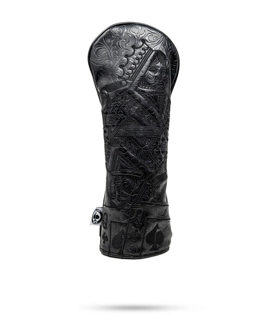 Blackout Queen of Spades fairway cover by Pins and Aces, designed as a headcover for golf clubs with a black and spade motif.