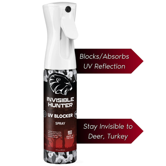 Zone Protects Invisible Hunter UV Blocker Mistosol scent control spray blocking UV rays and absorbing reflections for outdoor protection.