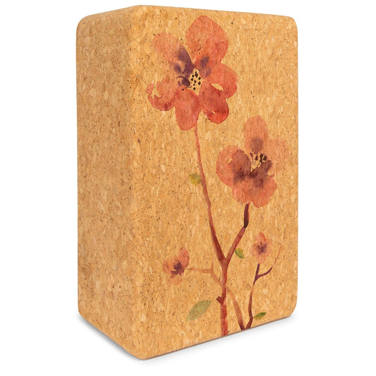 Yoloha Yoga Blossom Cork Yoga Block for yoga and Pilates, natural textured cork surface, rectangular shape, supportive and eco-friendly.