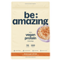Be Amazing vegan protein powder with brown sugar and oatmeal flavor in a resealable container.