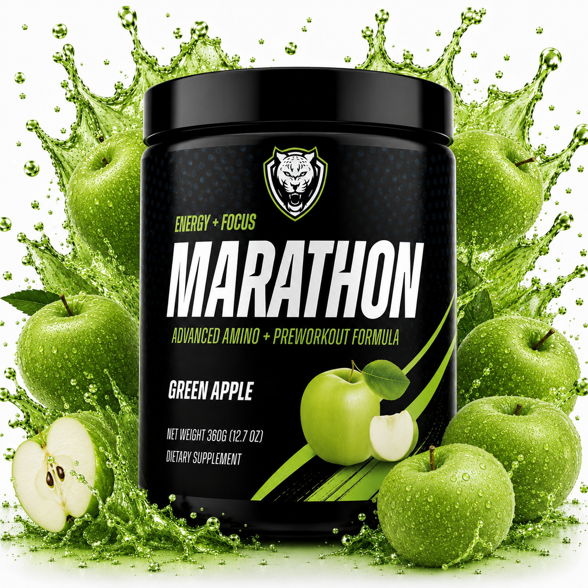 6AM RUN Marathon health supplement bottle with label, featuring capsules on a white background for energy and endurance support.