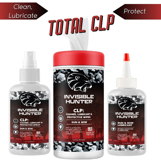 Zone Protects Invisible Hunter TOTAL CLP Bundle for shooting, featuring a clean lubricant for firearm maintenance.