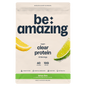 Be Amazing Clear Vegan Protein in Lemon Lime flavor, showing a transparent bottle with vibrant lemon and lime imagery.
