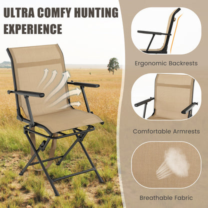 Foldable Swivel Patio Chair with Armrest and Mesh Back