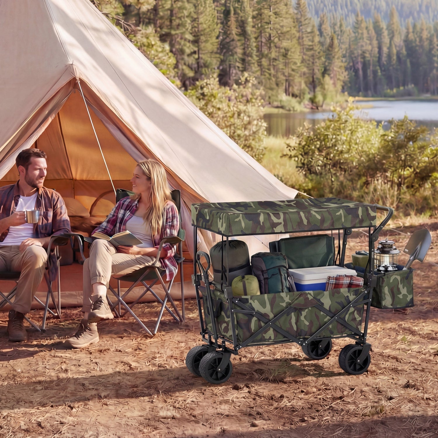 GemGear collapsible wagon with removable canopy and detachable storage bag, shown with open canopy and sturdy frame.