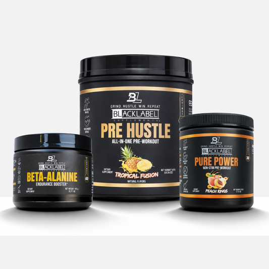 BlackLabel Supplements Performance Stack container with creatine powder for athletic performance and muscle support.