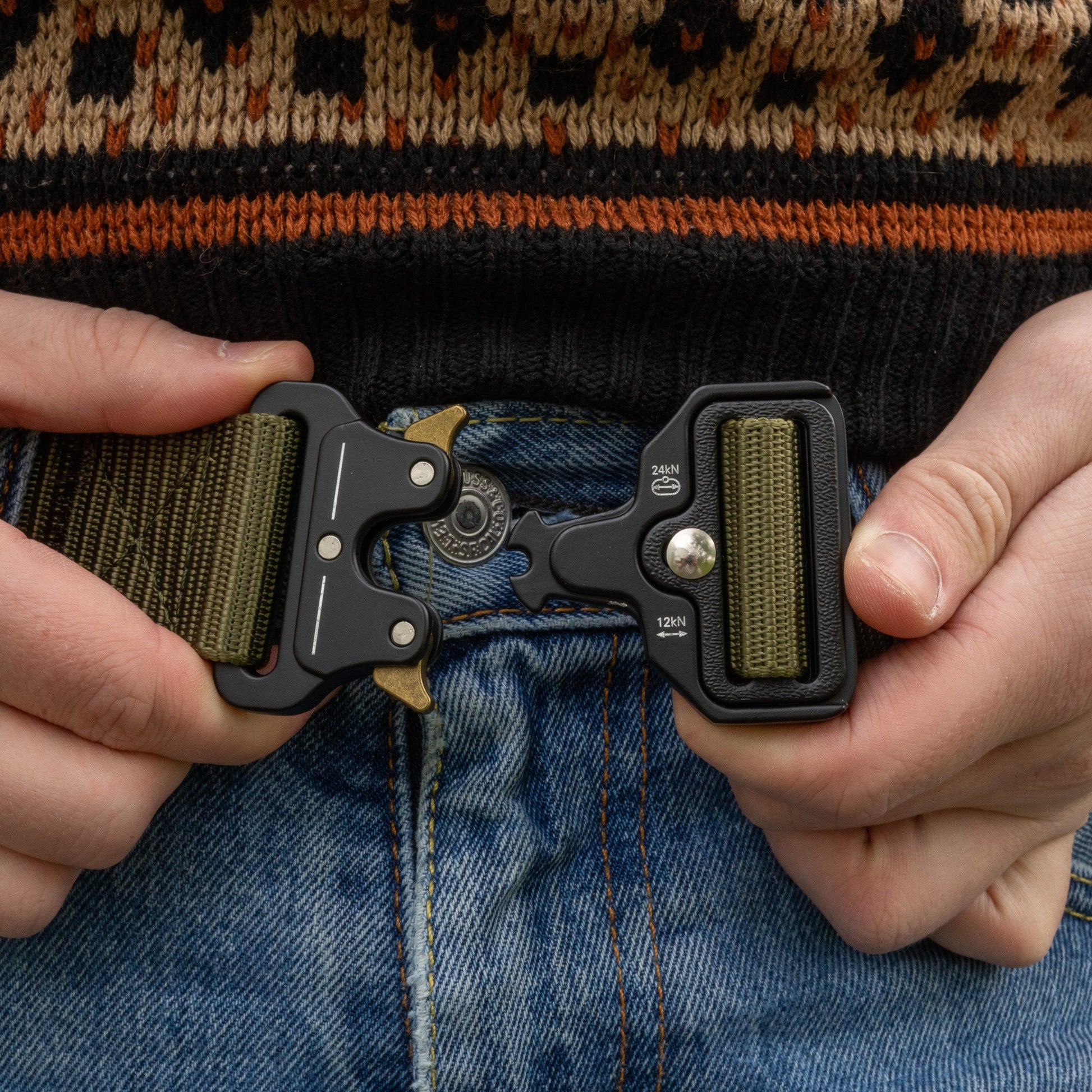 Canvas EDC belt by Americana Pipedream Apparel featuring durable cotton fabric and metal buckle for everyday wear.