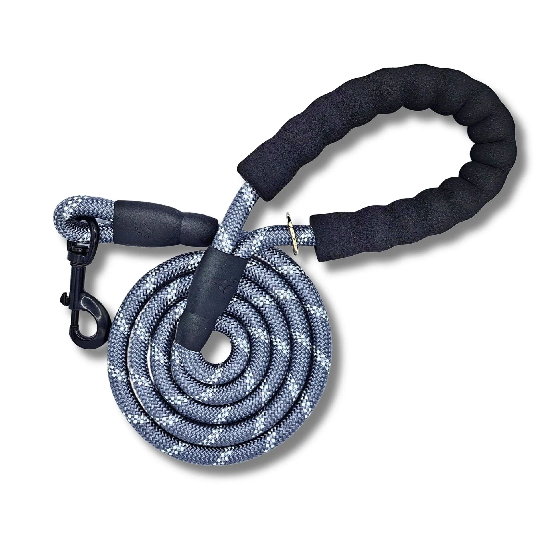 Mr. Peanut's Basics Rope Leash for dogs, made in the USA, featuring a durable, medium grey design with reflective details.