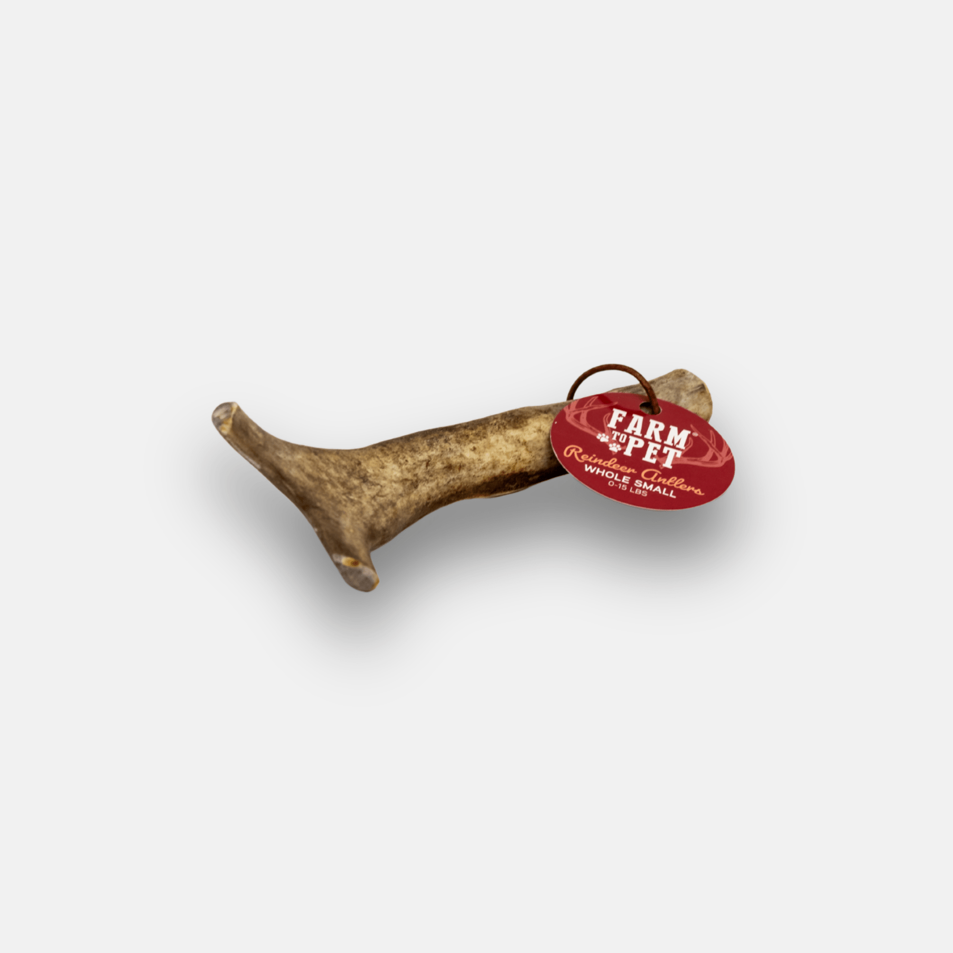 Farm To Pet reindeer antler dog chew, small organic antler treat for dogs, natural high-protein dog chew for chewing and dental health.