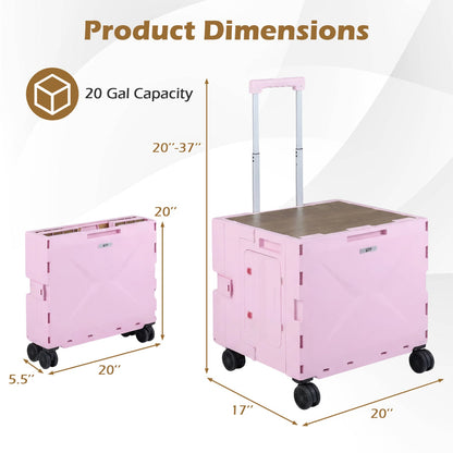 Foldable Utility Cart on 4 Rotate Wheels with Cup Holder