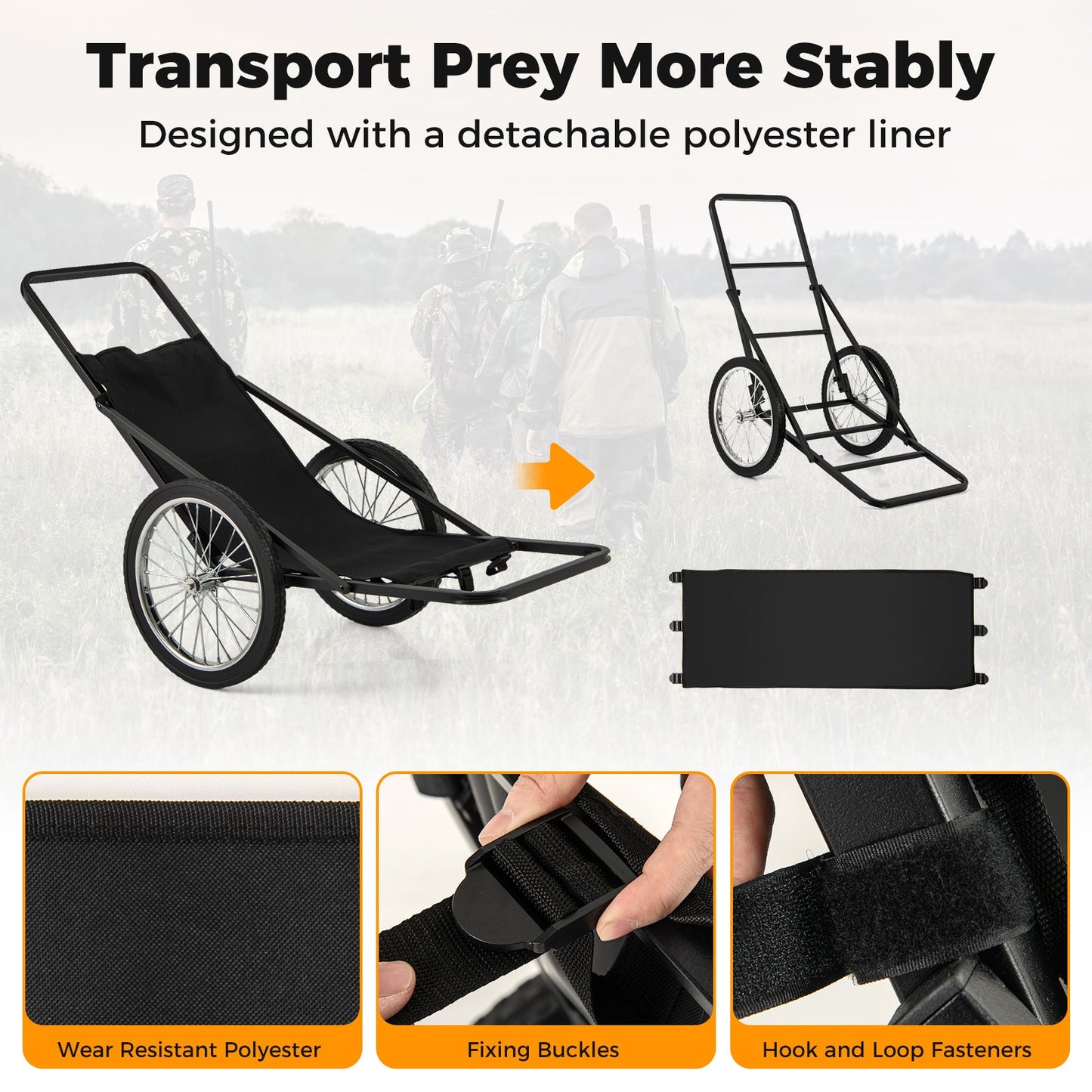 550 LBS Folding Deer Game Cart with Polyester Liner for Hunting