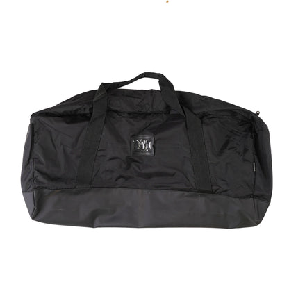 French Military Police duffle bag by Americana Pipedream Apparel, beige canvas with leather straps and metal hardware.