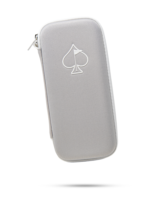 Gray Pins and Aces Glove and Accessory Caddie for golf gloves and small accessories, features a compact, floating design.