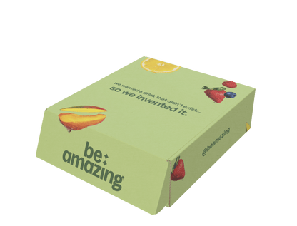 Be Amazing Daily Greens Drink RTD with vibrant green bottle and fresh leafy greens on packaging.