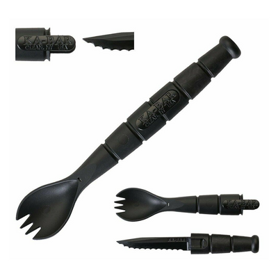 Americana Pipedream Apparel KA-BAR Tactical Spork with black handle and stainless steel fork and spoon for outdoor use