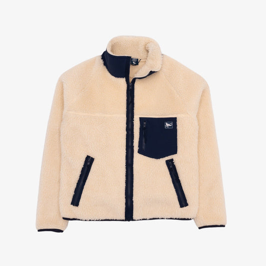 Front view of The Just Brand Sherpa Fleece Jacket, showcasing its cozy fleece material and stylish design.