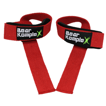 Pair of Bear KompleX lifting straps for weightlifting and strength training, made of durable material with padded grips.