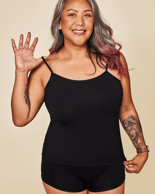 Black Meadow Luna cotton sports bra with a sleek design and supportive fit, shown from the front.