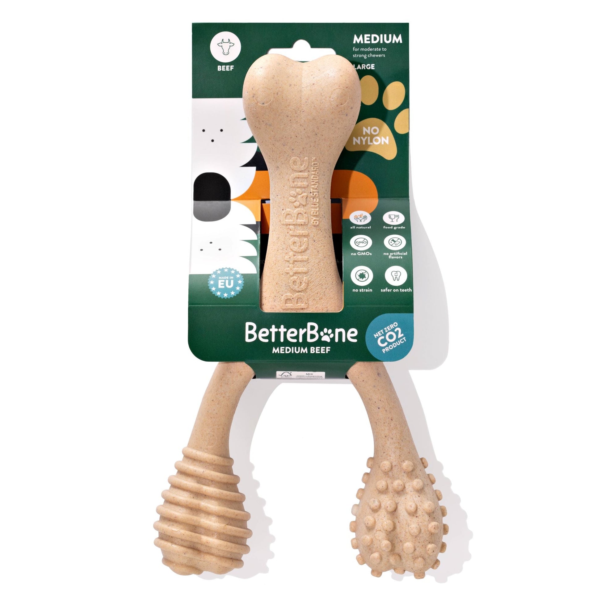 Large BetterBone Moderate chew toy for dogs, made from natural eco-friendly materials, designed for durable dog play and dental health.